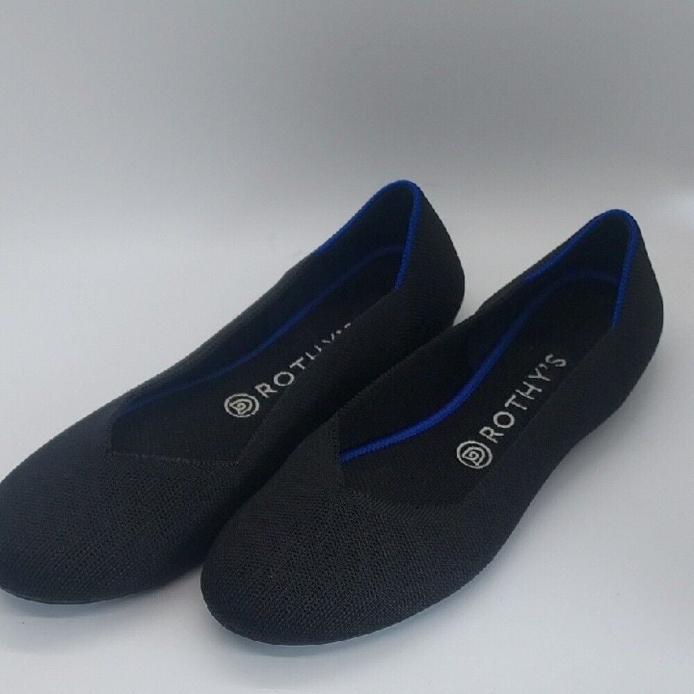 Rothy's The Point Womens Slip-on Shoes Black With Blue Trim US Size 9.5