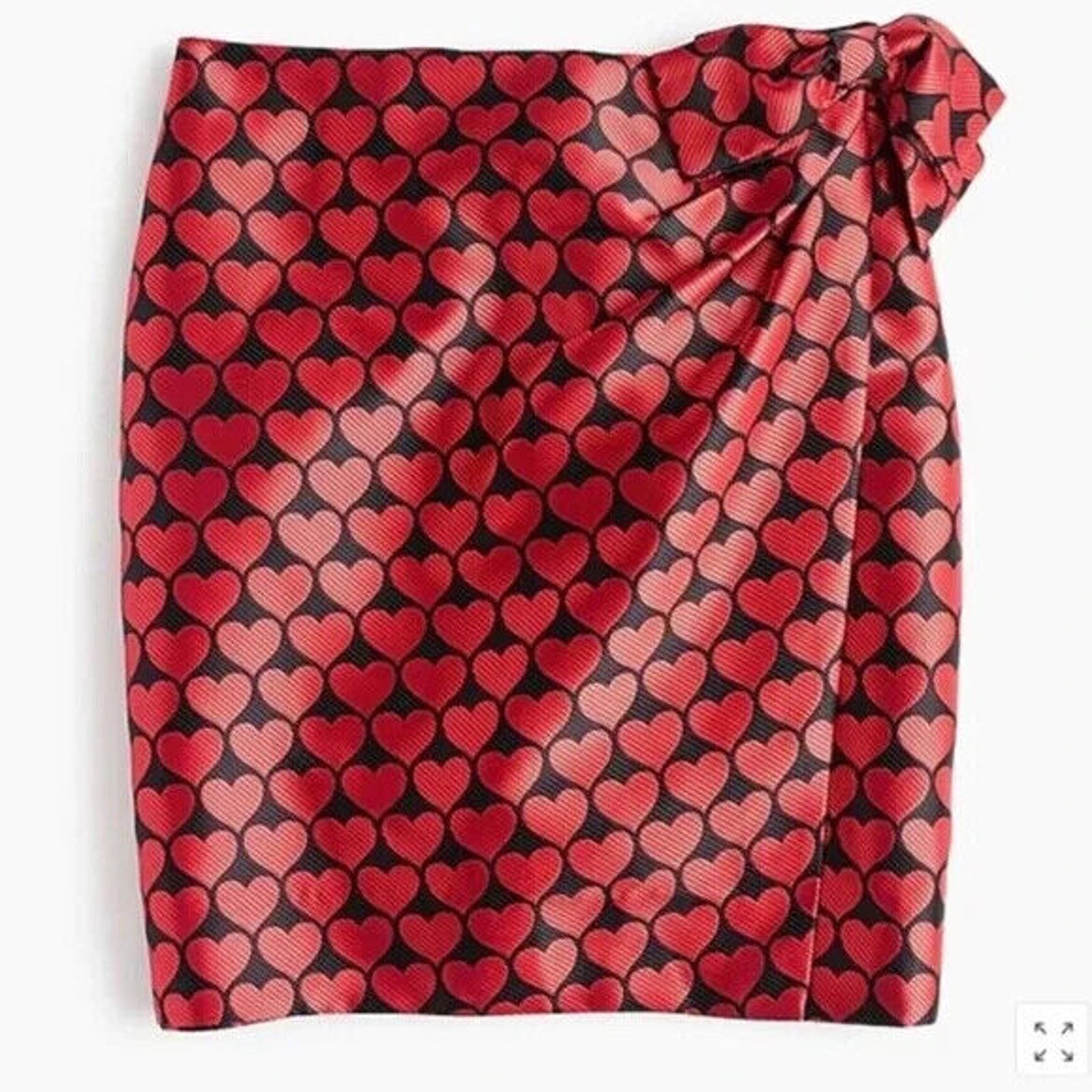 J. Crew Faux Wrap Skirt Jacquard Heart Mini Electric Red Black Bow 8 Lined H2856