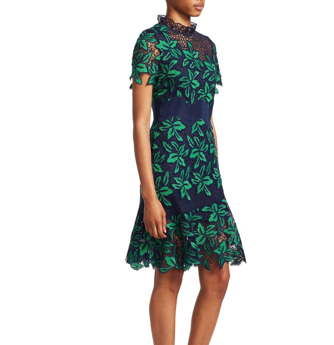 Sea Mosaic Floral Crochet Dress (Green/ Navy)