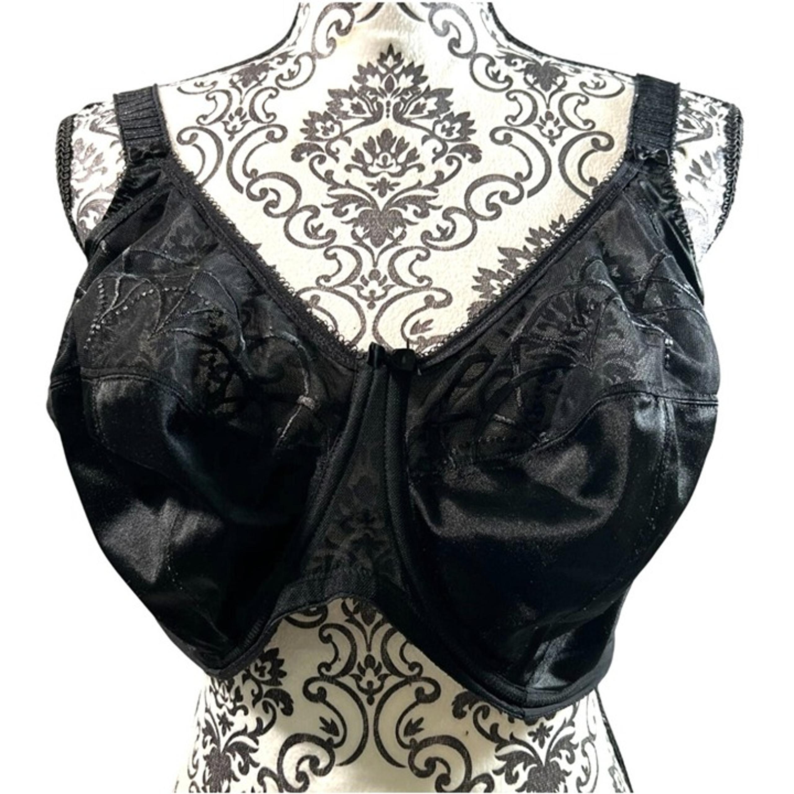 Elomi Bra Womens 42H Black Underwire Full Cup Satin Embroidered Sheer Plus Size