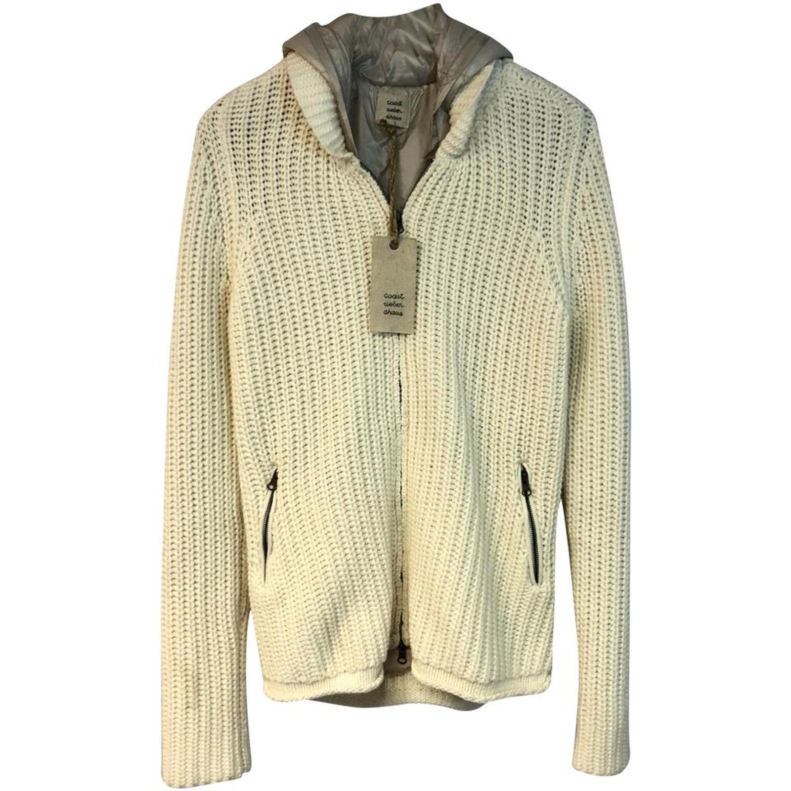 NWT COAST WEBER & AHAUS HOODED BEIGE KNIT CARDIGAN M **MSRP 500
