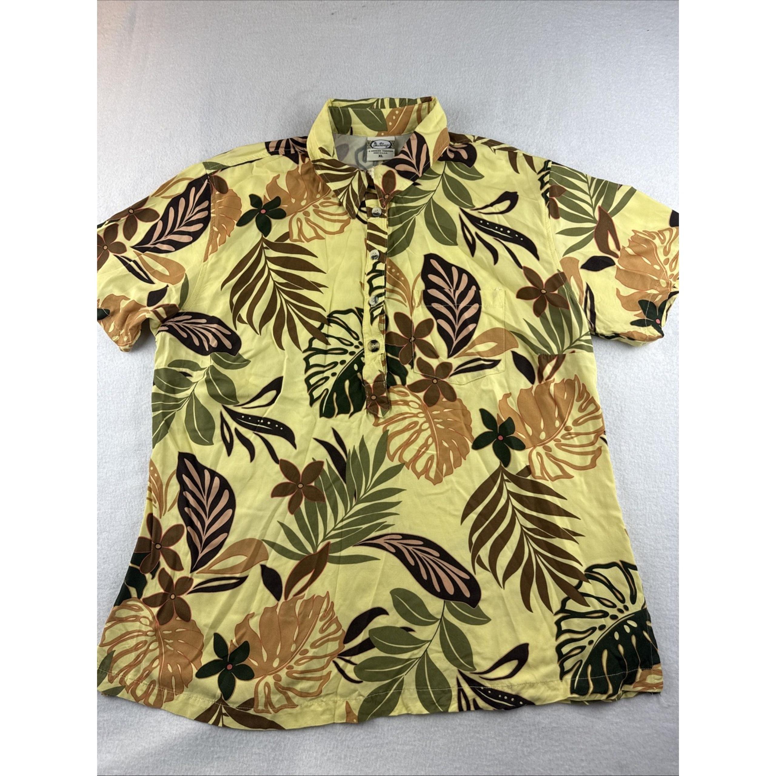 Go Barefoot Short Sleeve Hawaiian Yellow  1/4 Button Short Sleeve Shirt XL