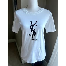 NWT vintage Yves Saint Laurent YSL white logo t-shirt size Small