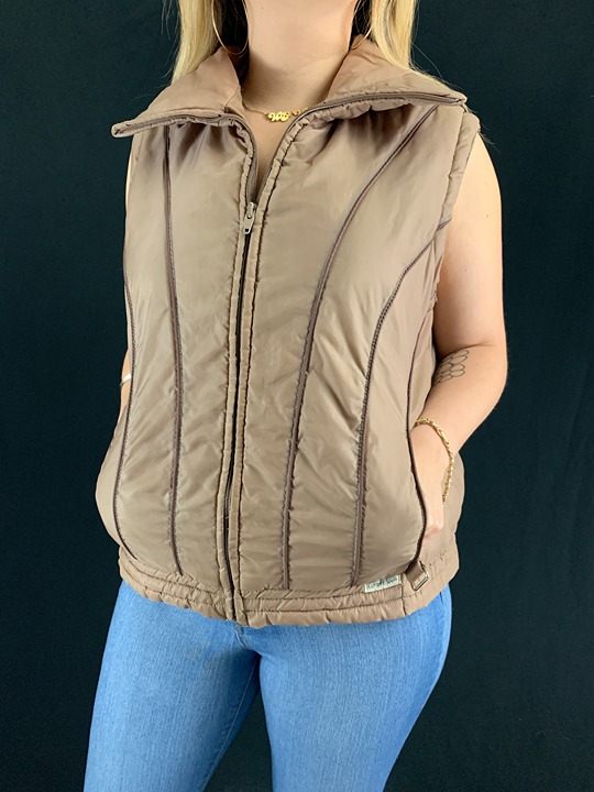 70s Current Seen Light Brown Striped Puffer Vest