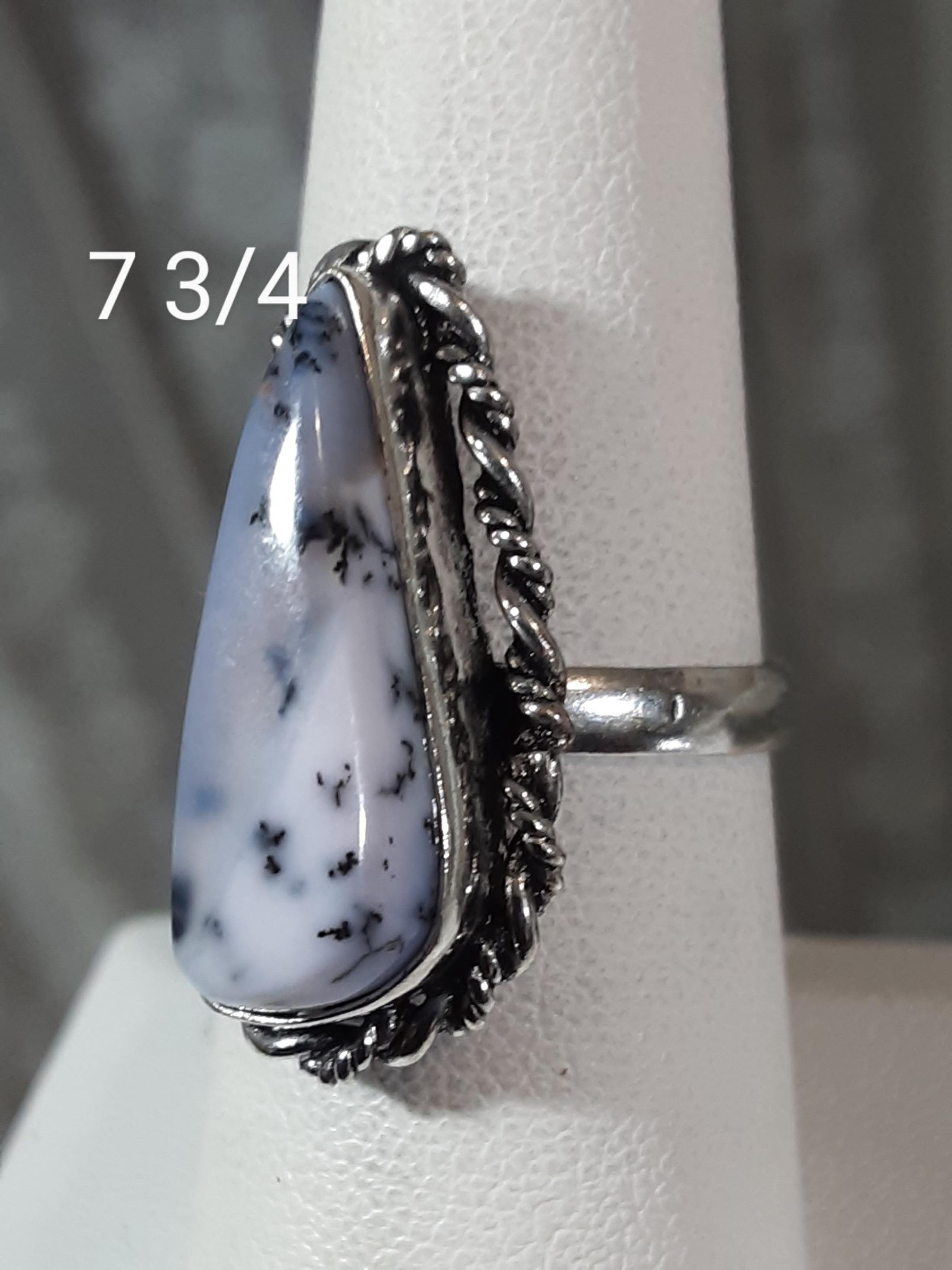 Dendrite Opal Cabochon Abstract .925 Ring 7 3/4 "Hope"