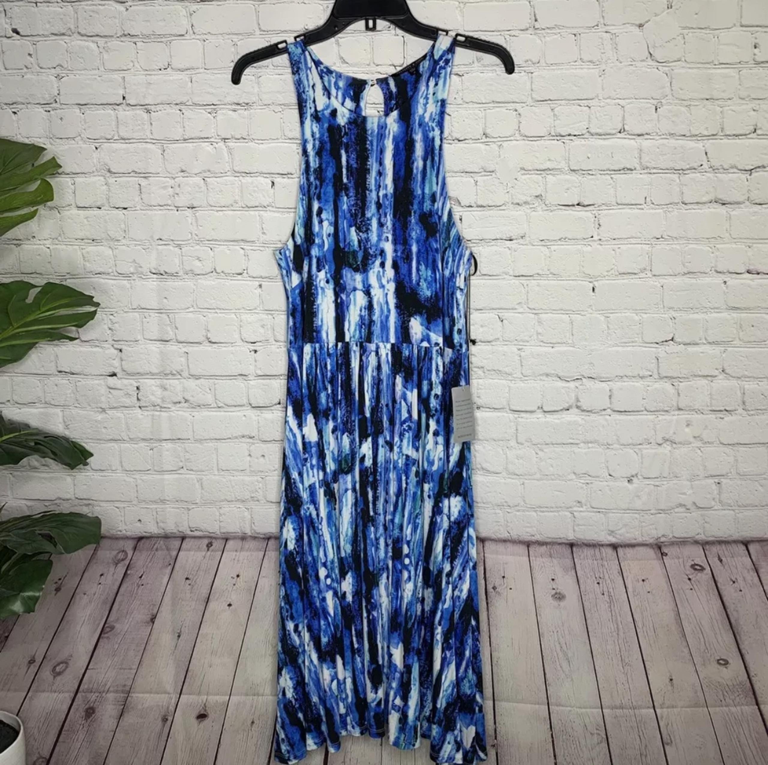 New Felicity & Coco Nordstrom Womens Blue Tie-Dye Sleeveless Midi Dress Size S/M