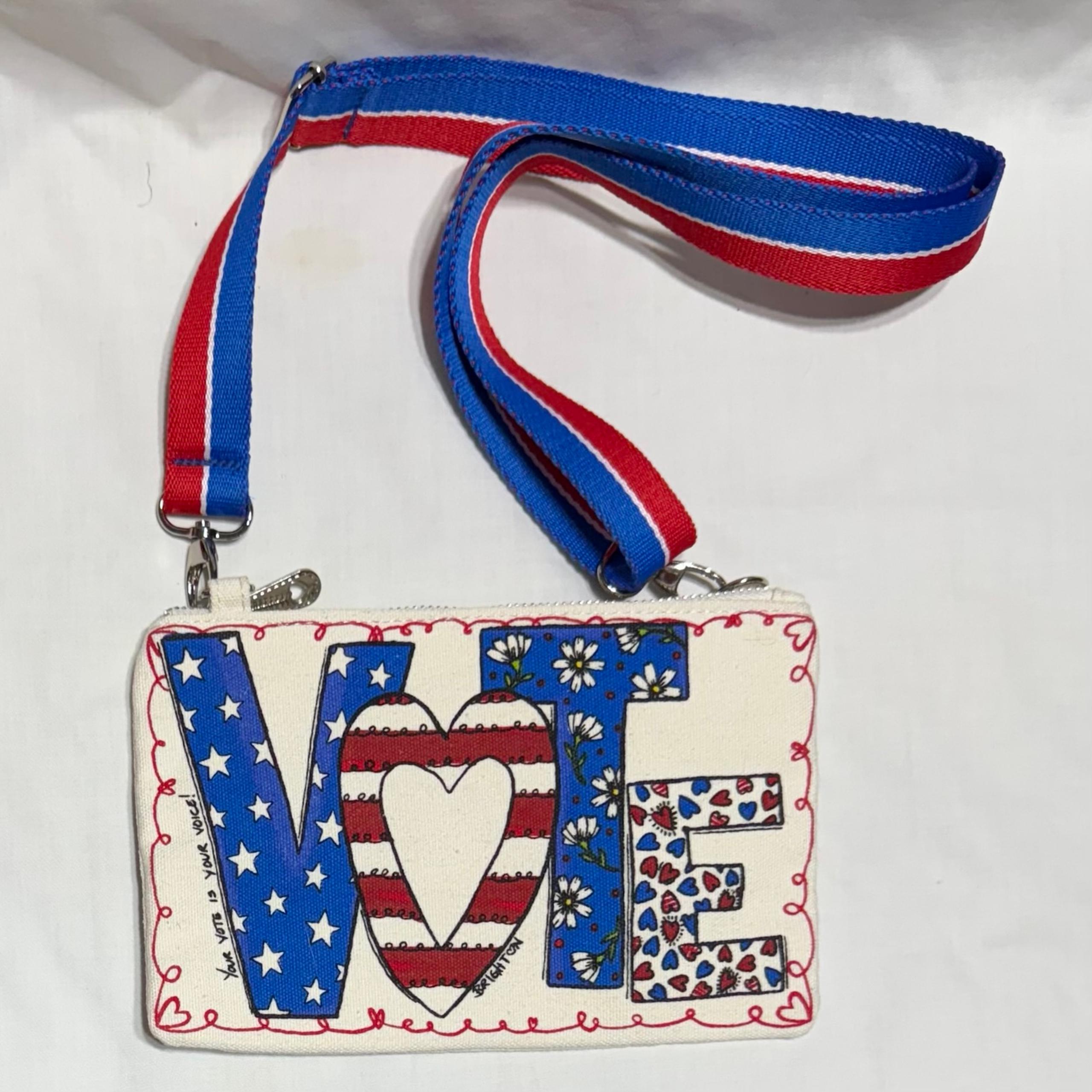 Like New Brighton VOTE 2024 Crossbody Zippered Canvas Pouch Bag Red White Blue