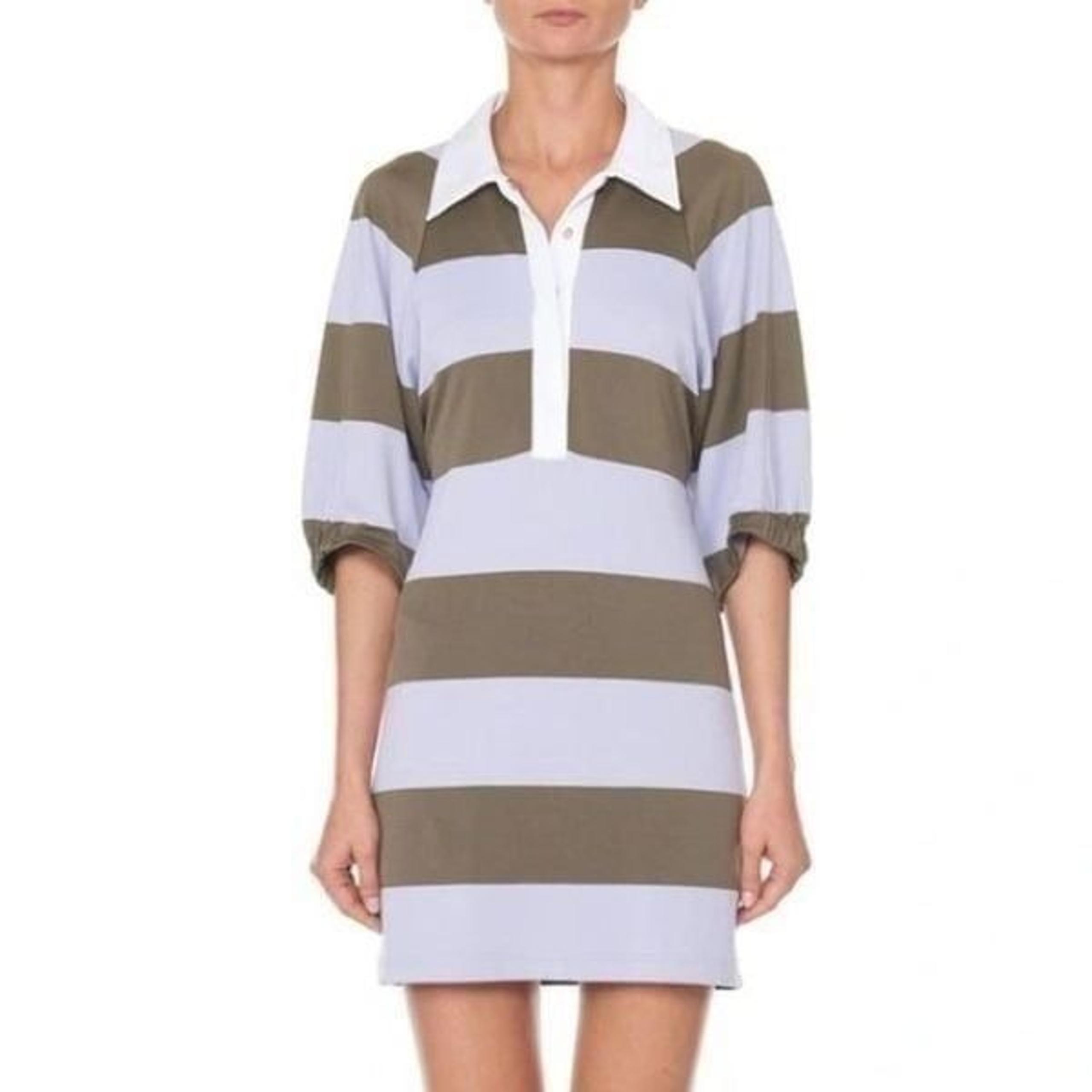 NEW Tibi Mini Dress Women's XS Green Purple Striped Short Sleeve Shirt Dress