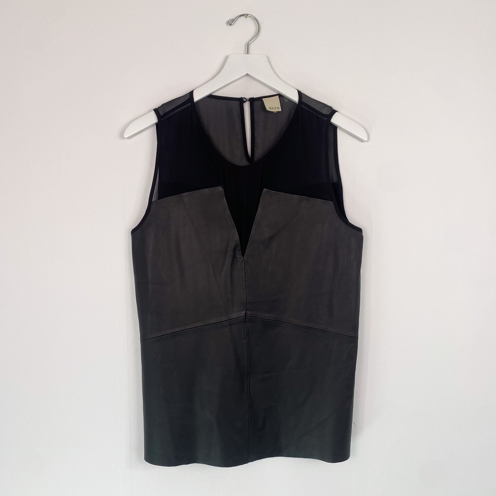 Ecru Leather and Mesh Tank Top Black Medium