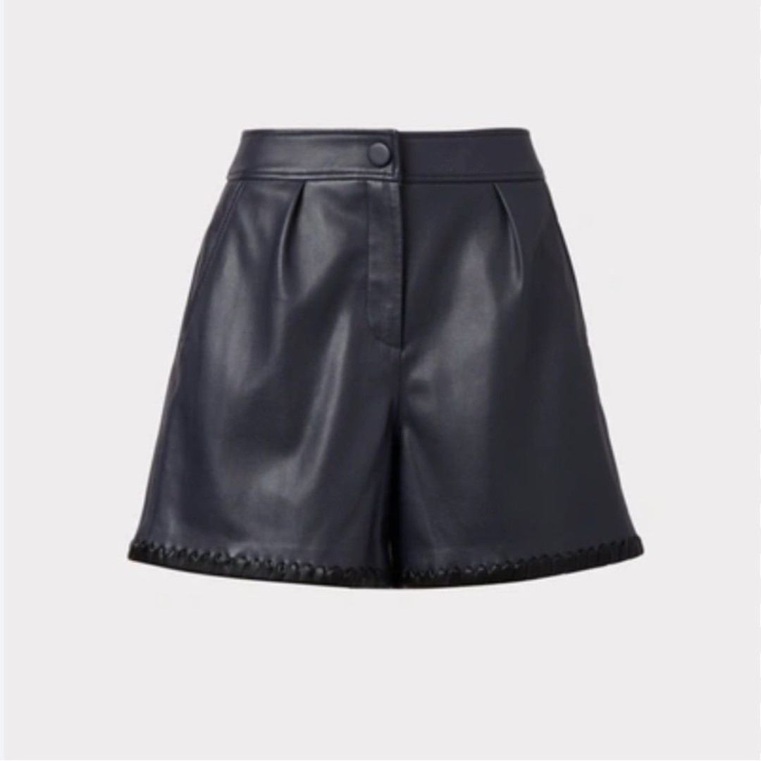 MILLY Yohanna Faux Leather Crochet Short High Waist In Navy Black - Women’s 8