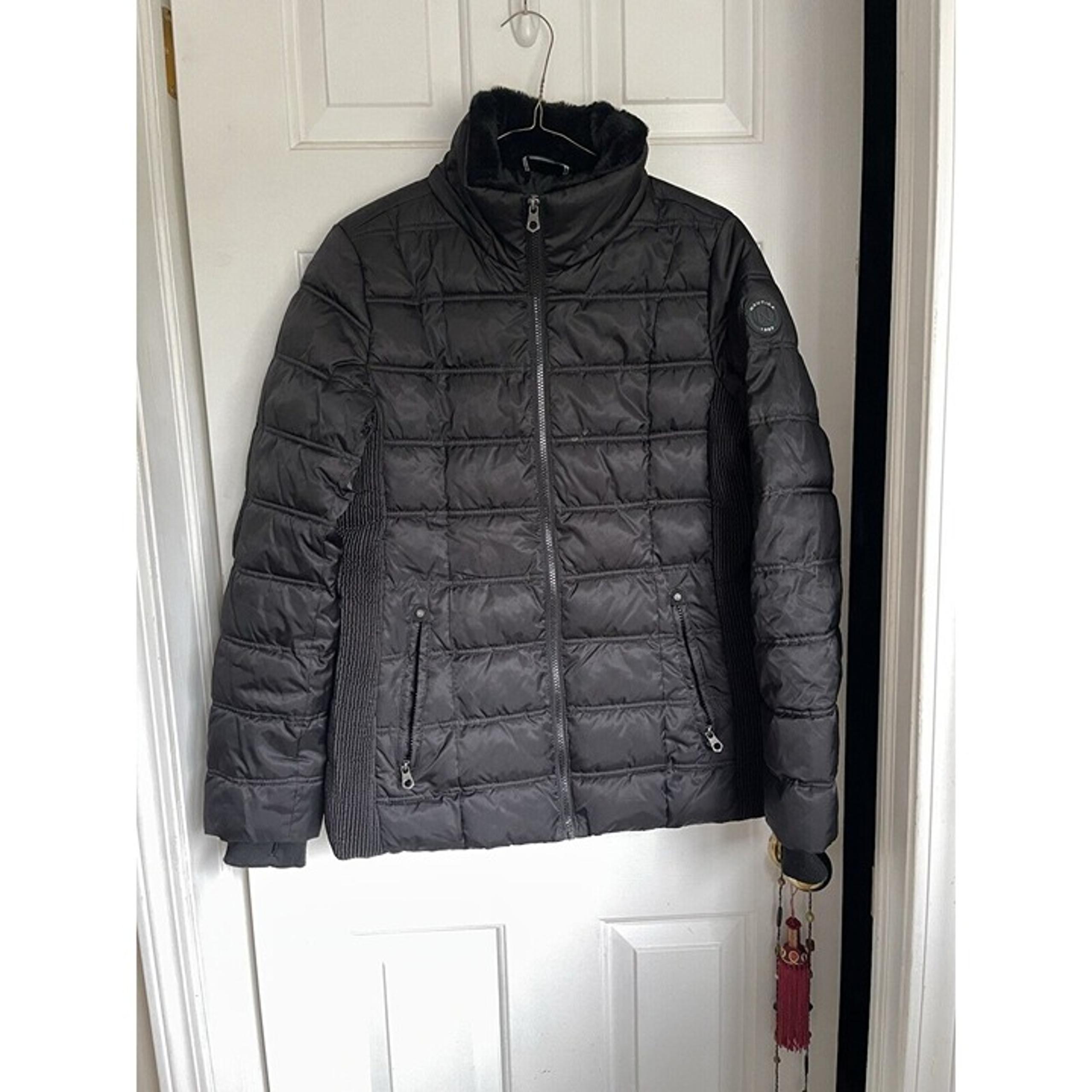 Nautica Puffer Jacket Women's Medium Black Quilted Water Resistance Hooded Coat