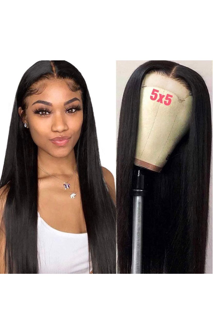 16 Inch 5x5 Lace Closure Wig 150% Denisty Brazilian Straight Human Hair