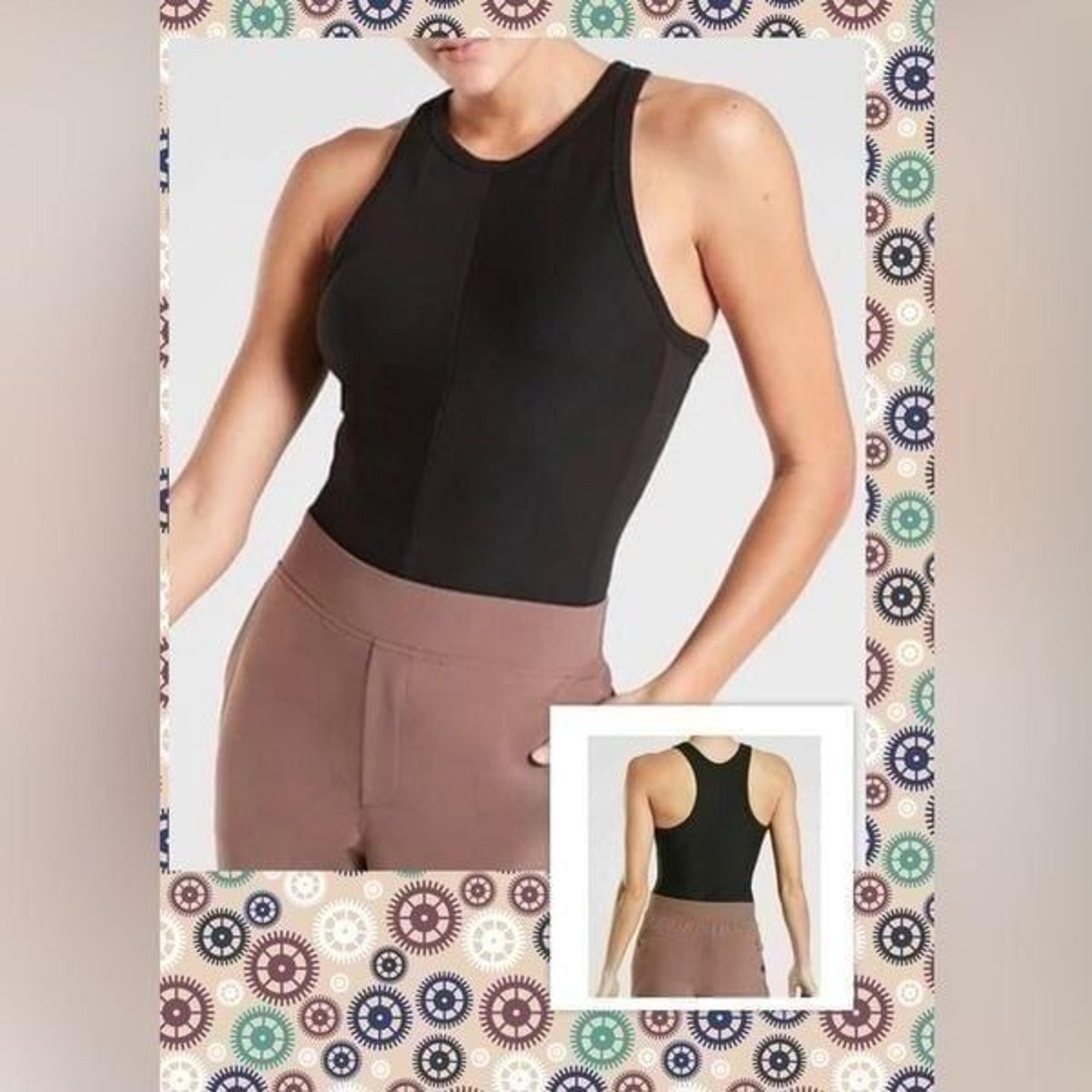 Athleta Black Ribbed High Neck Powervita Bodysuit