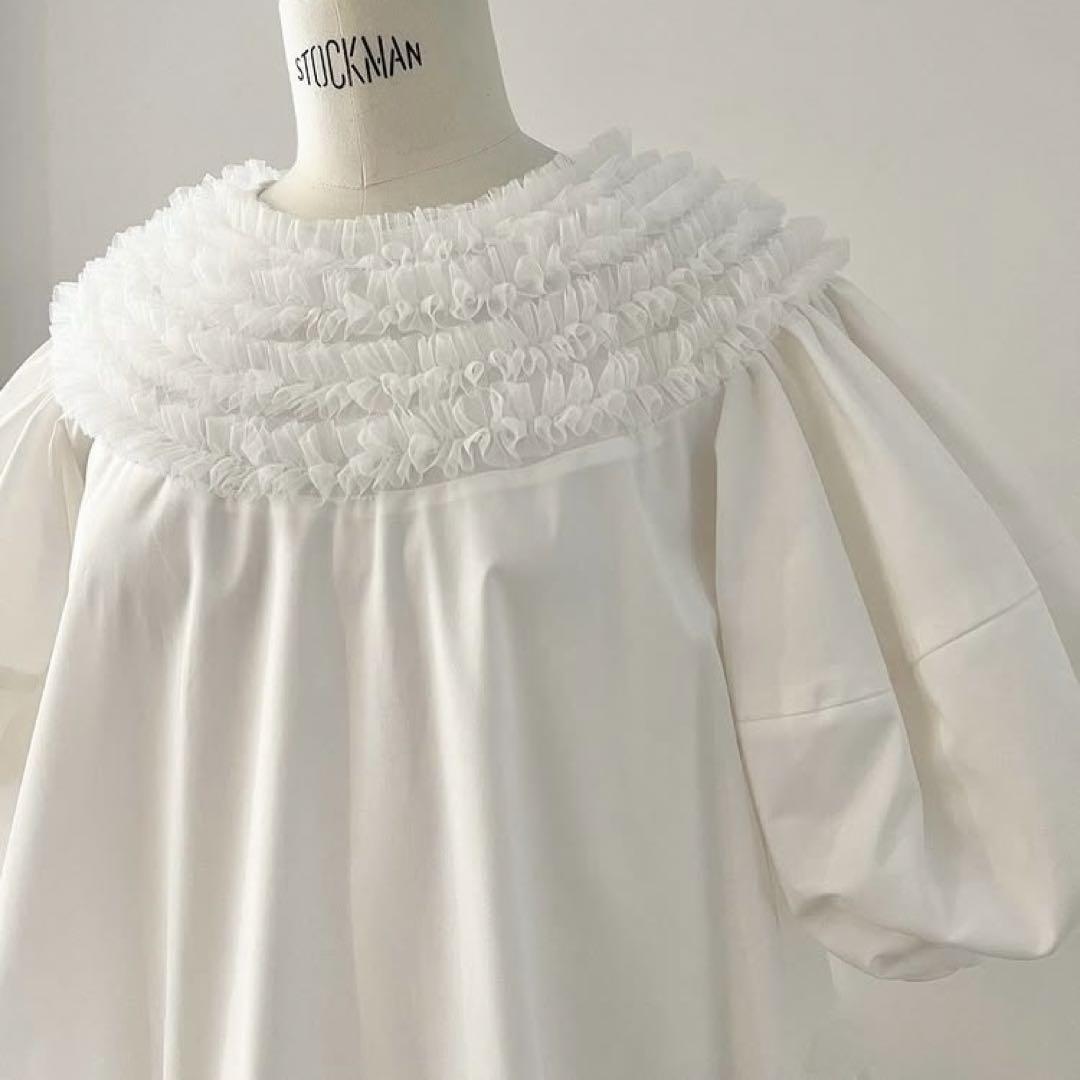 【おトク】 Tulle Monster Rosie Mini White Tunic, Volume Puff Frill トップス