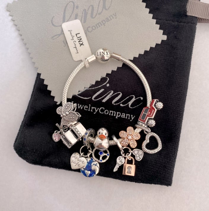 Linx Snake Chain Bracelet with Silver Rose Gold and Red Jeep Wrangler Charms