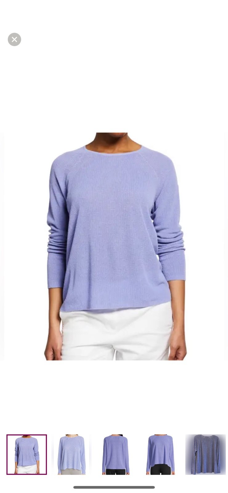Eileen Fisher organic linen-cotton Raglan Sleeve Hydra Crew Neck Top Size XL