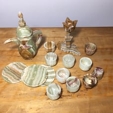 Marbled Onyx: Candlesticks, Cups In Box, Espresso Pot and Coasters Please Read