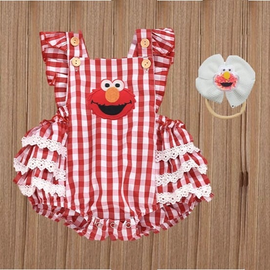 12-18 months Elmo Sesame Street Romper Dress Clothes Birthday Outfit Headband