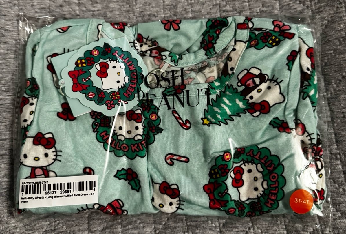 Posh Peanut Hello Kitty Wreath Long Sleeve Twirl Dress, 3/4T, NWT
