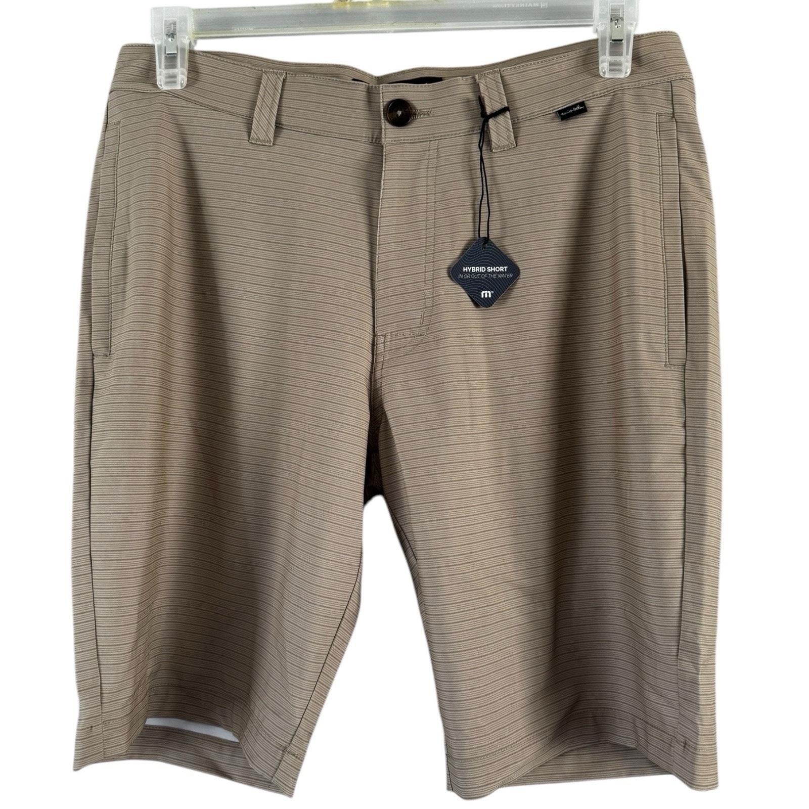 NWT Travis Mathew Loreto NR Athletic Hybrid Men’s Shorts Khaki Stripe Sz 32
