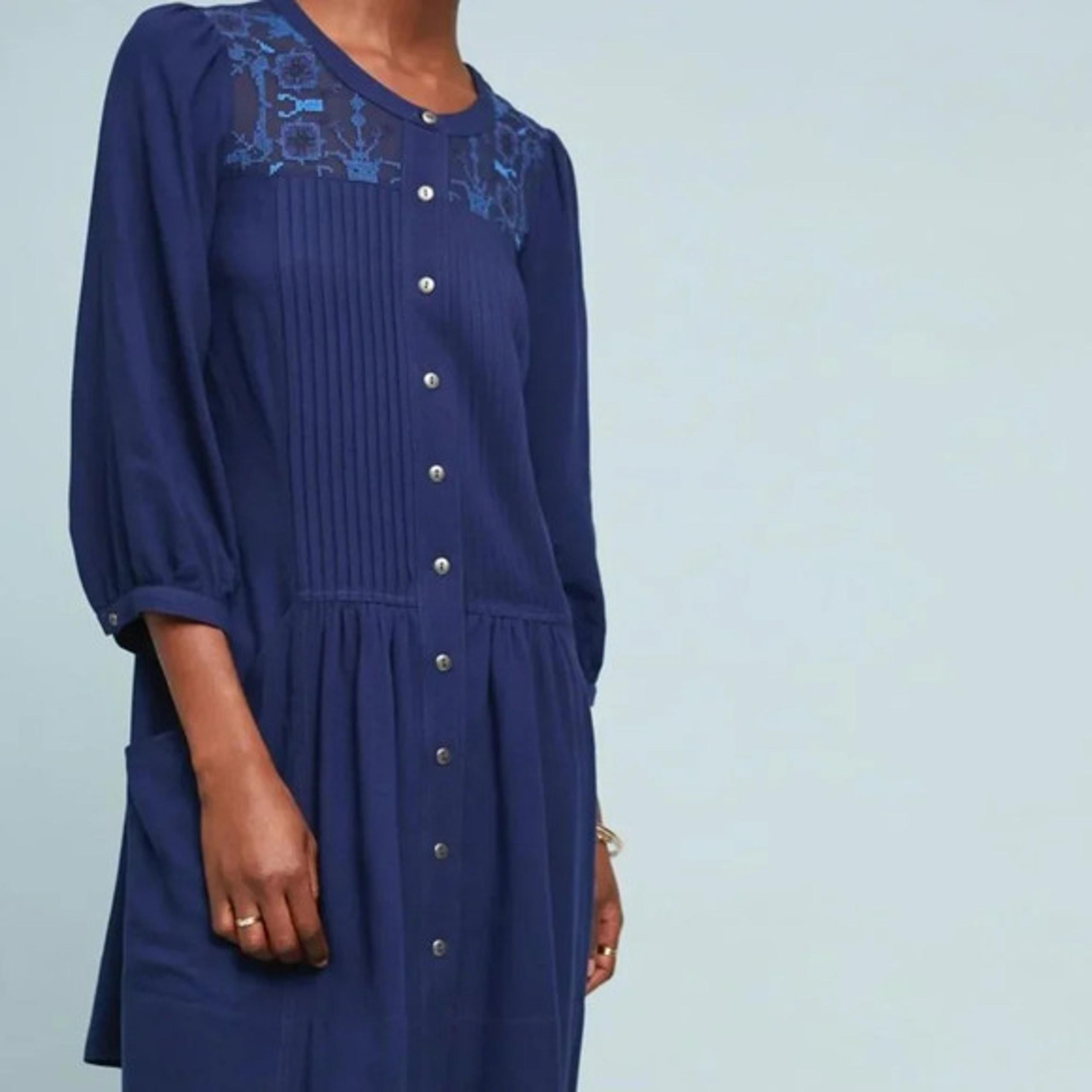 Anthropologie Womens Dubois Embroidered Tunic Dress Size 0 Embroidered Pleated