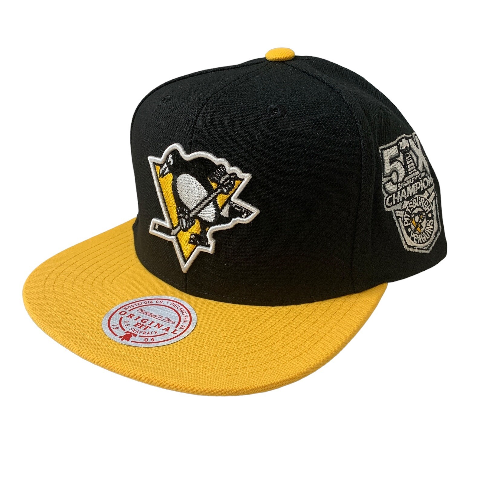 Pittsburgh Penguins Mitchell & Ness 5X Stanley Cup Champ Black Snapback Cap OSFM