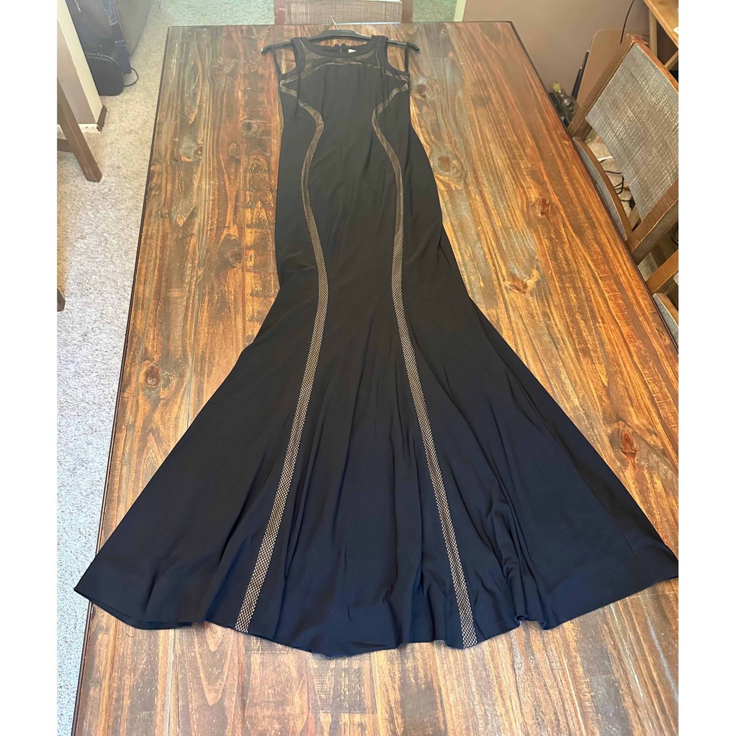 Cache Gown Evening Dress Sleeveless Formal Maxi Black Gold Accents Size 2