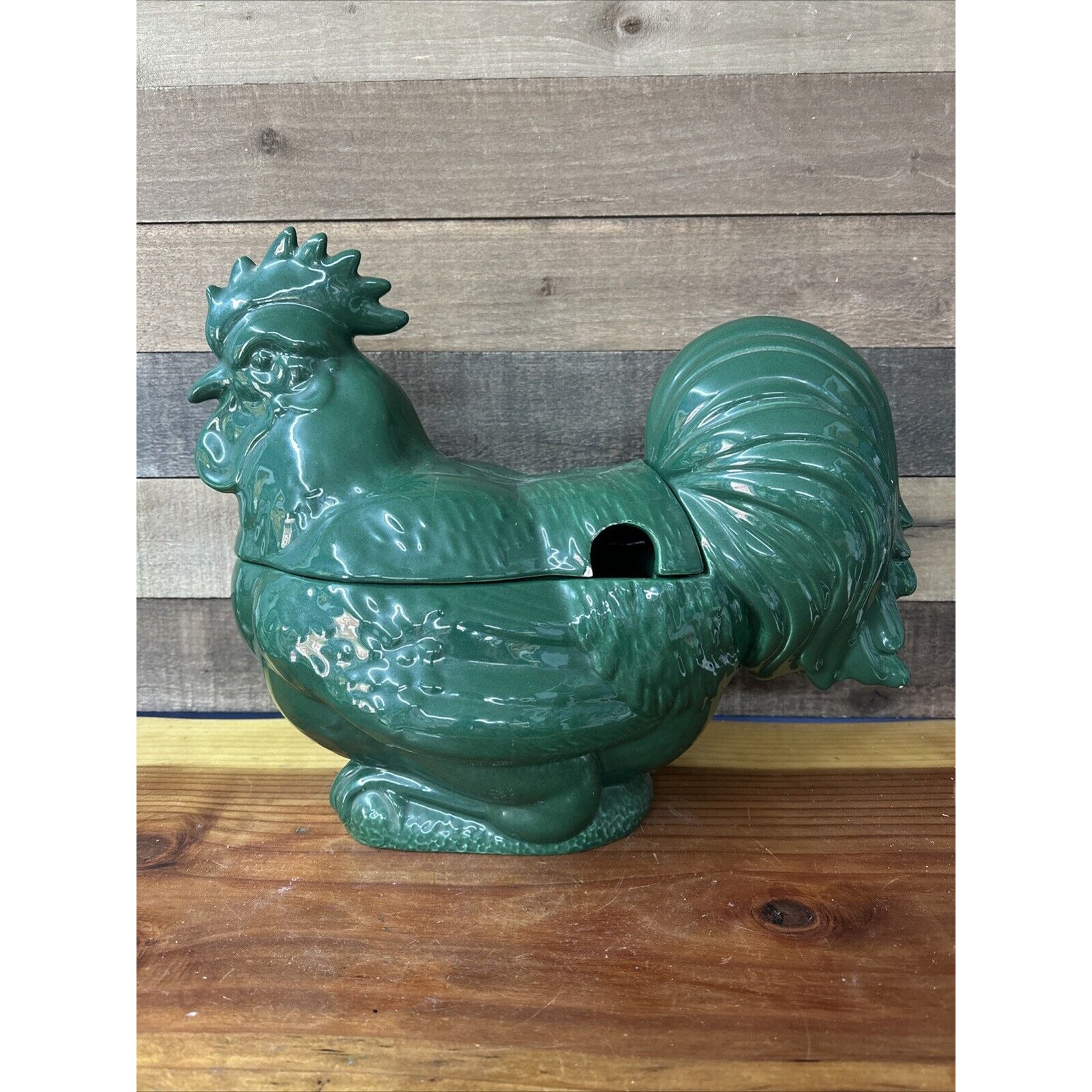 Rare Vintage Large Green Rooster Chicken Tureen