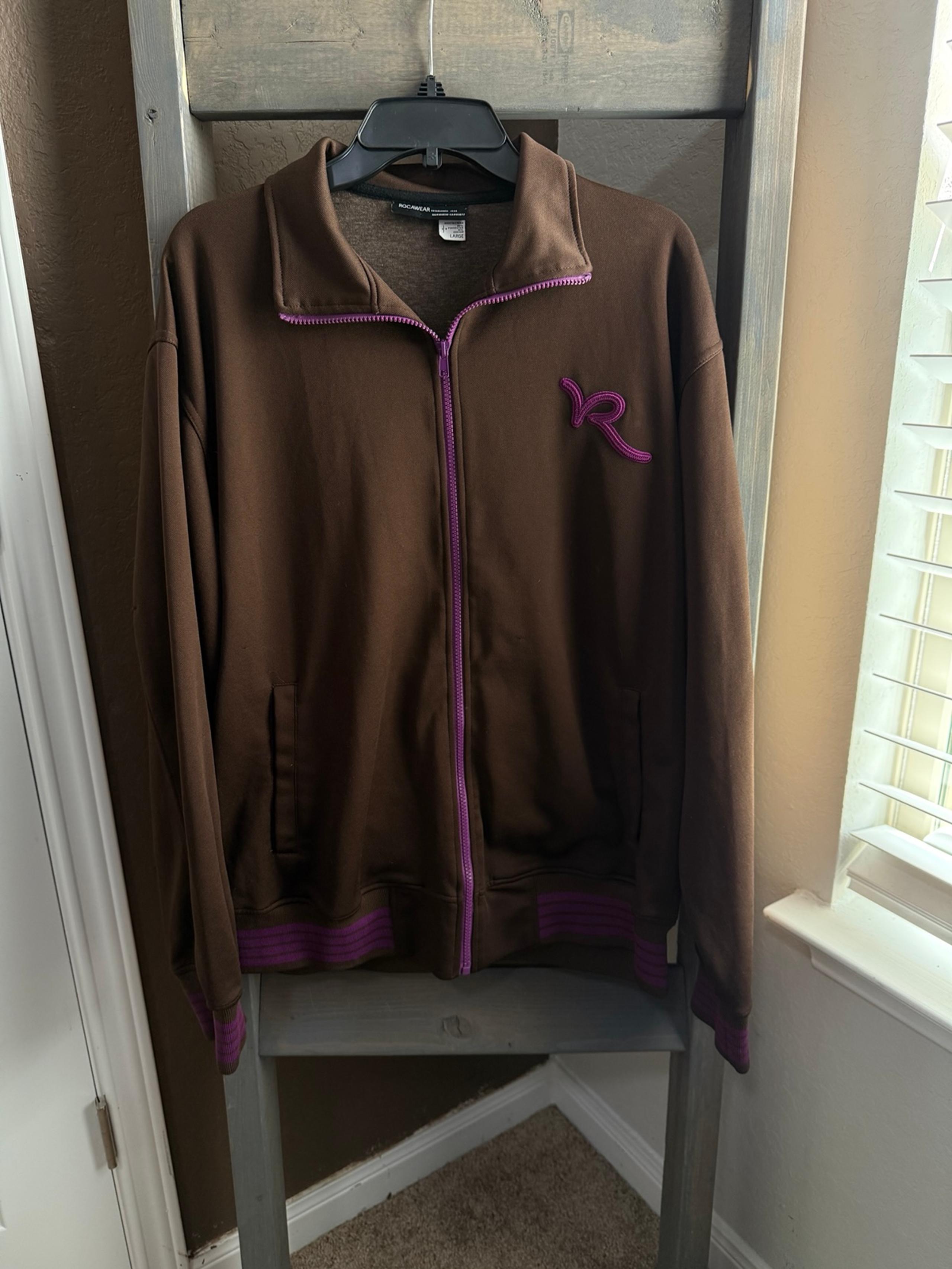 VTG Rocawear Track Jacket Size Large Brown Full Zip Up Hip Hop Y2K Jay-Z Mens