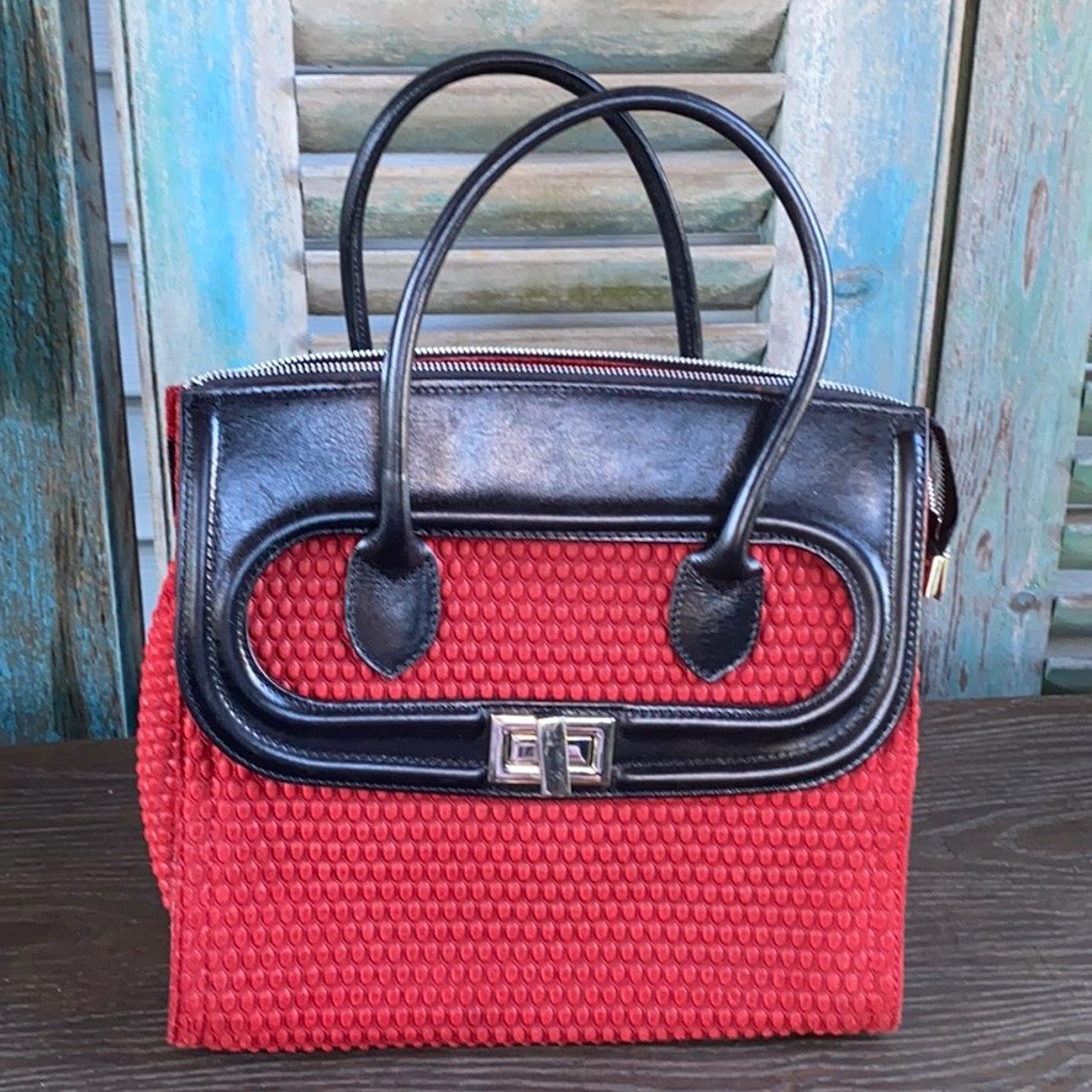 Vera Pelle Italian Red satchel handbag