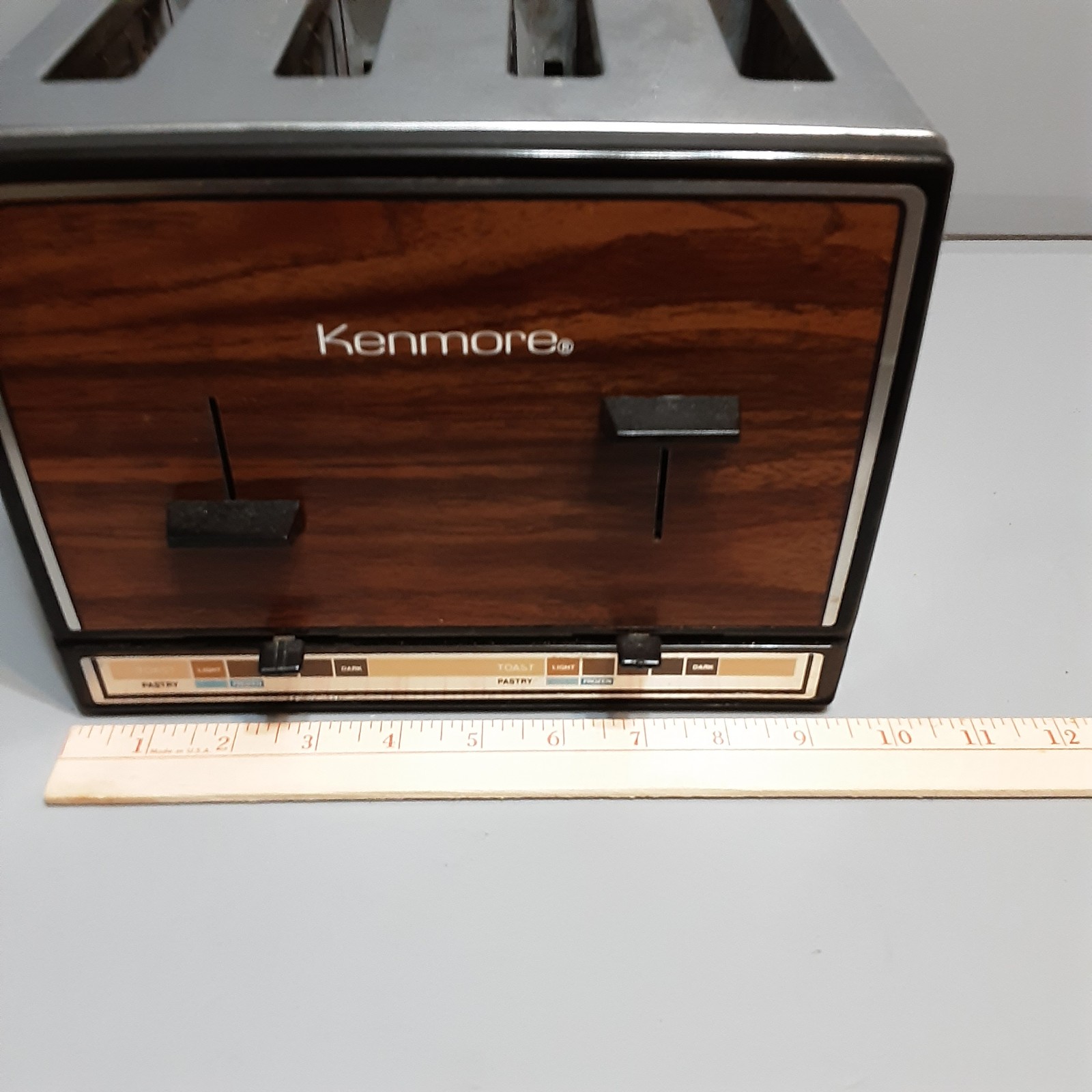 Vintage Sears Roebuck Chrome Woodgrain 4-Slice Toaster