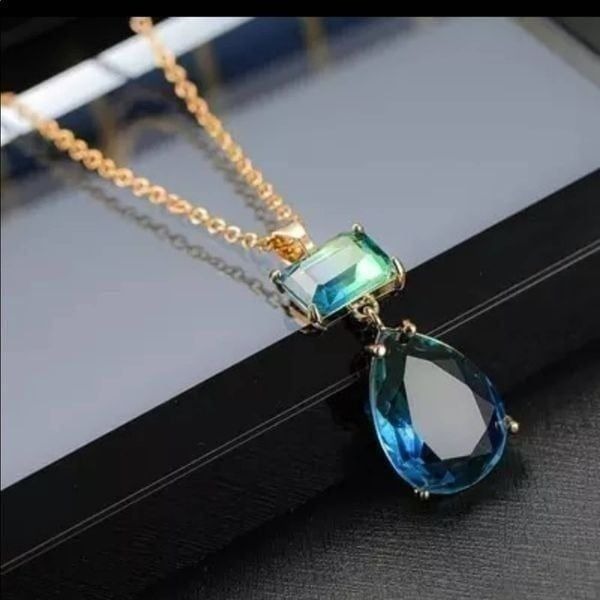 NEW Stunning Blue Green Tourmaline Teardrop Necklace