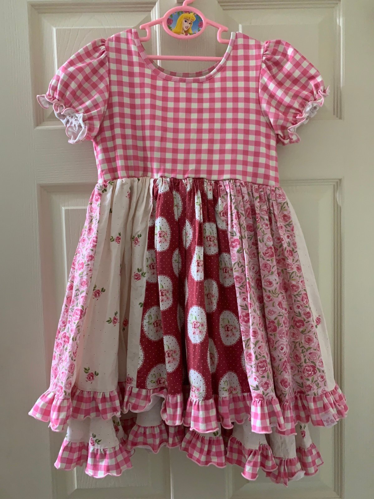 SweetHoney 12 Valentine’s Easter Twirl Dress Pink Red Roses Gingham BEAUTIFUL!!!