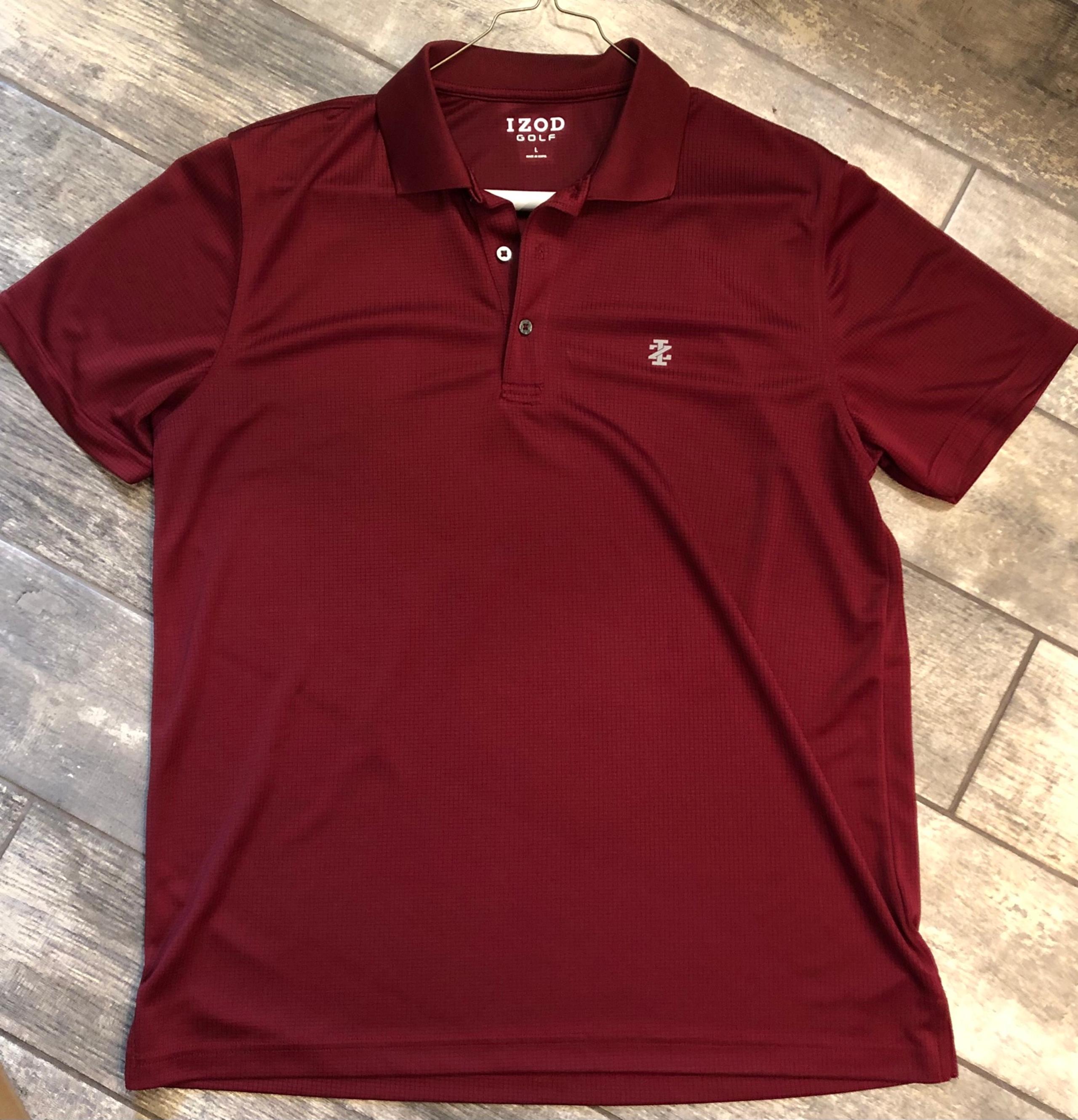 izod golf mens polo shirt short sleeve maroon tiny squares pattern size large