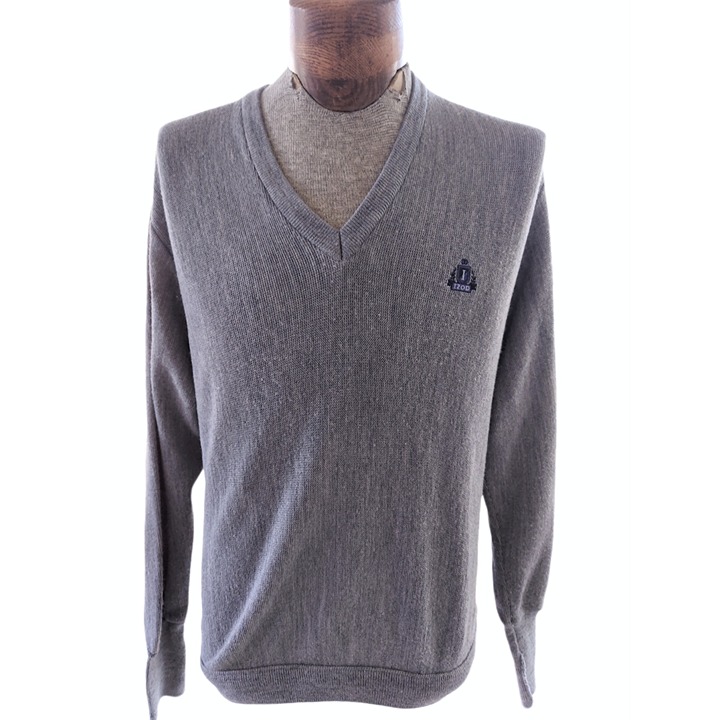 VTG IZOD Men's Heather Gray V-Neck Acrylic Light Sweater Size Large Made In USA