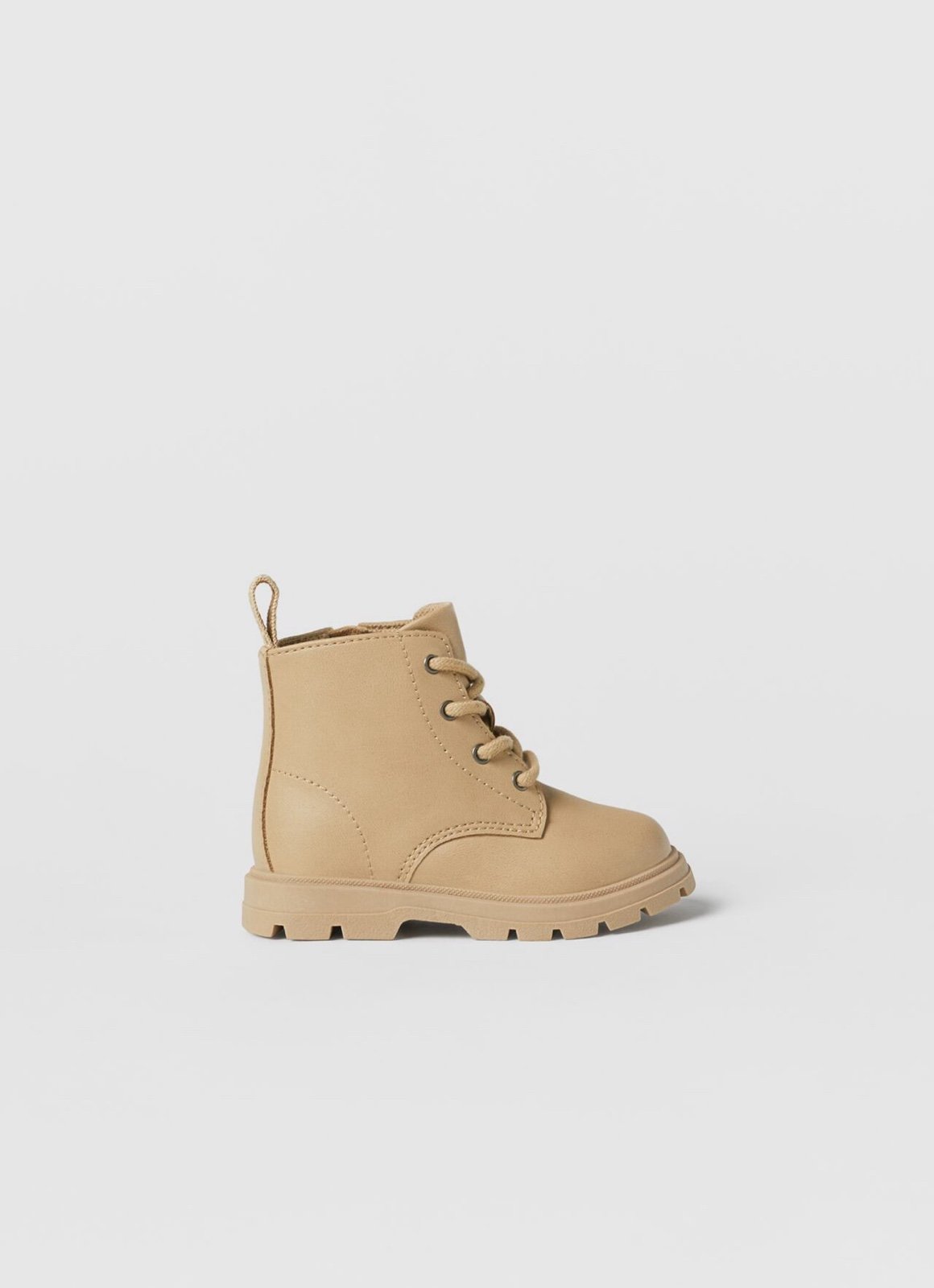 Zara New 9.5c 26 Sandy Brown Lace Up Zip Boots, Cute Lug Sole