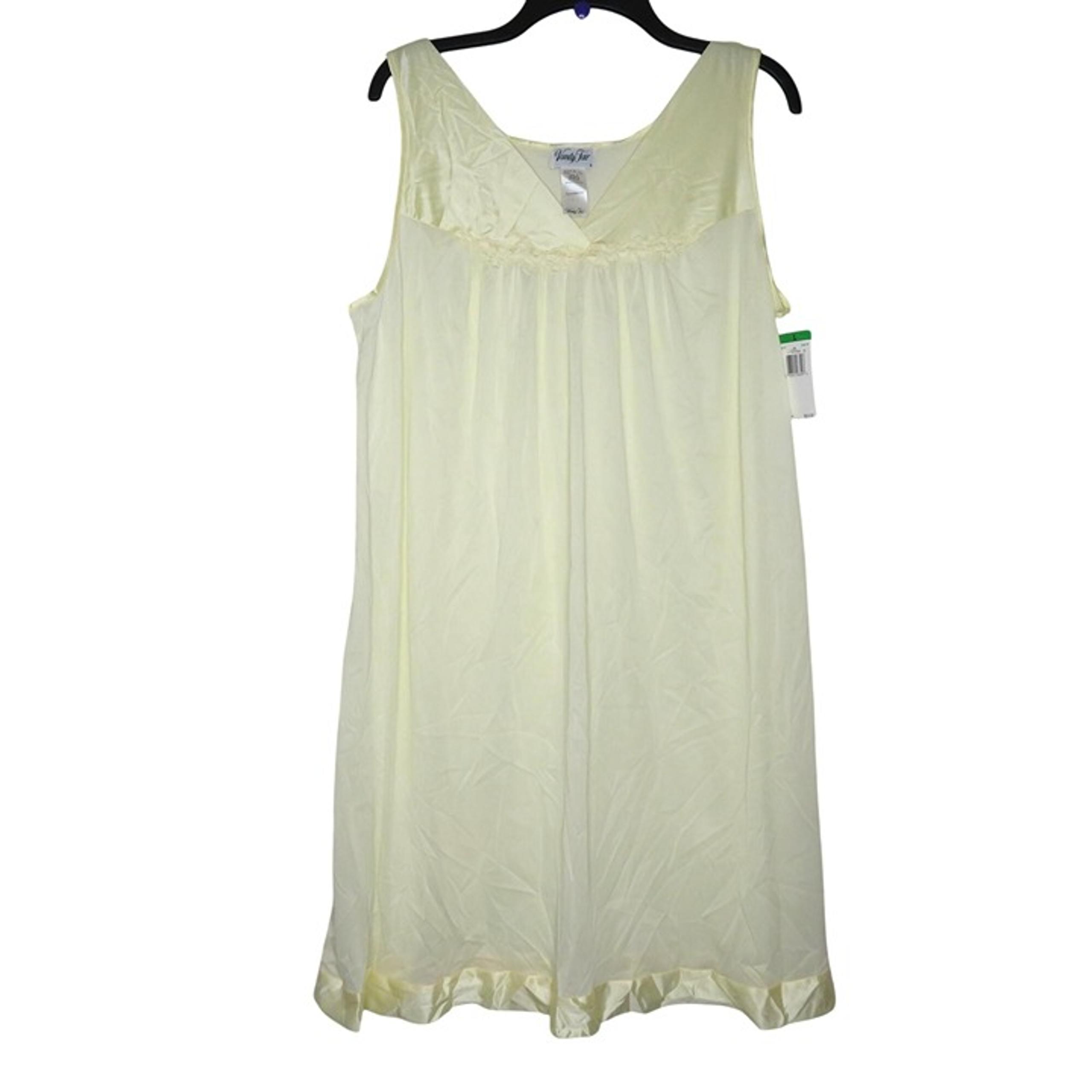 Vintage Vanity Fair Yellow Sleeveless Nylon Nightgown Womens L Floral Embroidery
