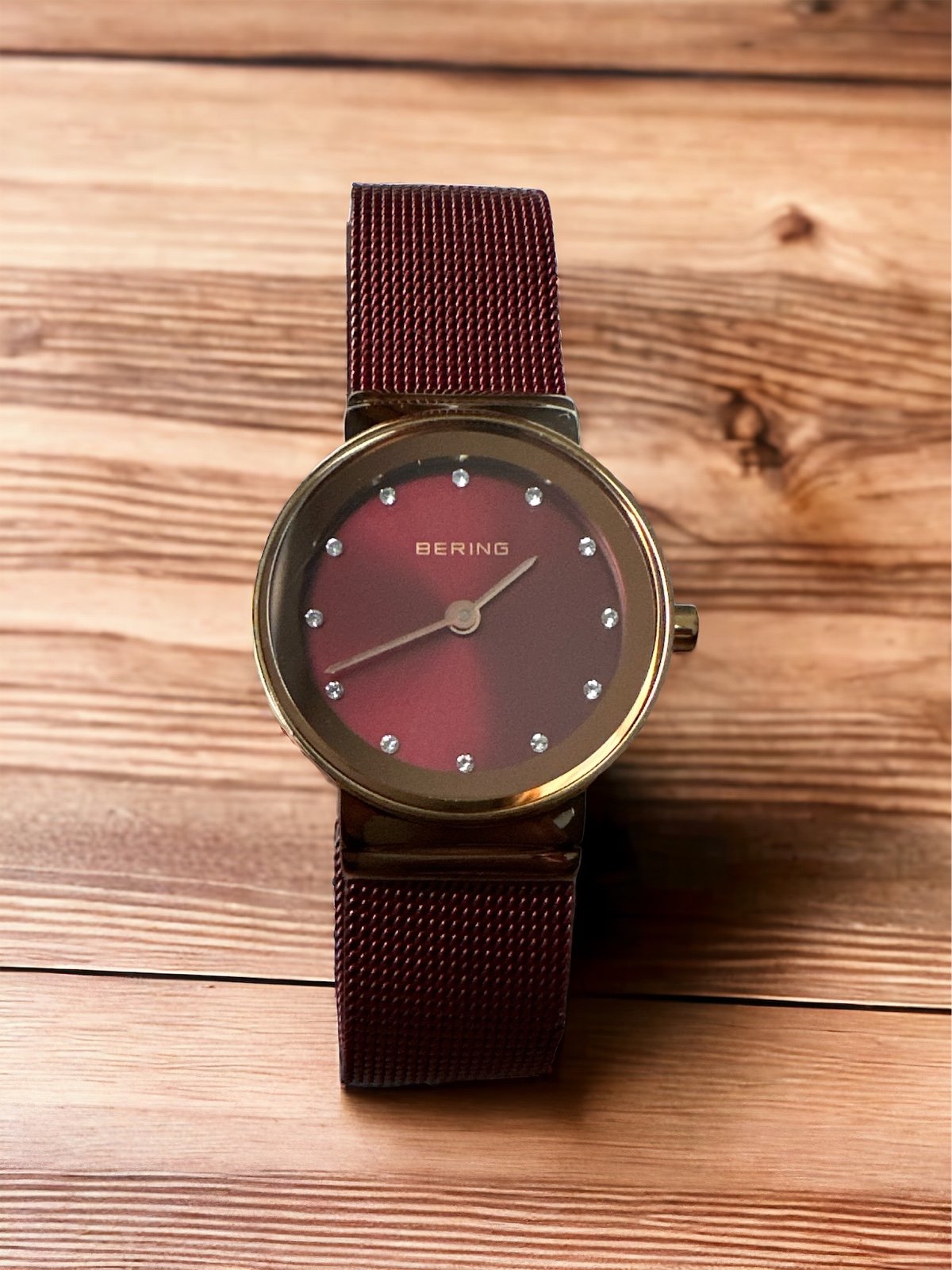 Bering Womens Red Stainless Steel Bracelet Watch 10126-363