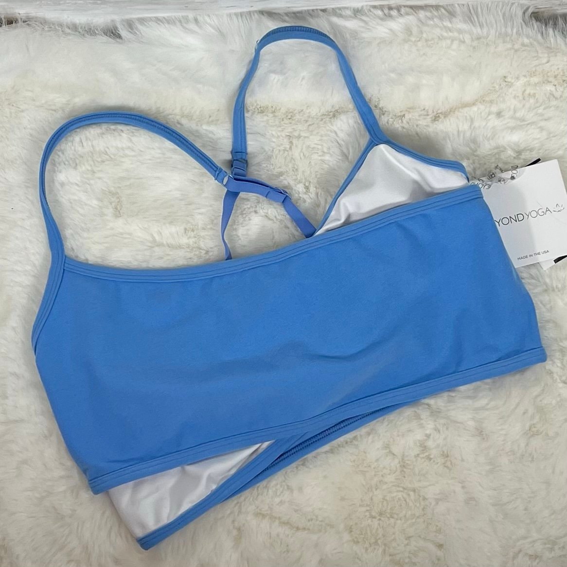 NEW Size Large Beyond Yoga Blocked At Your Leisure Blue Crossover Sports Bra