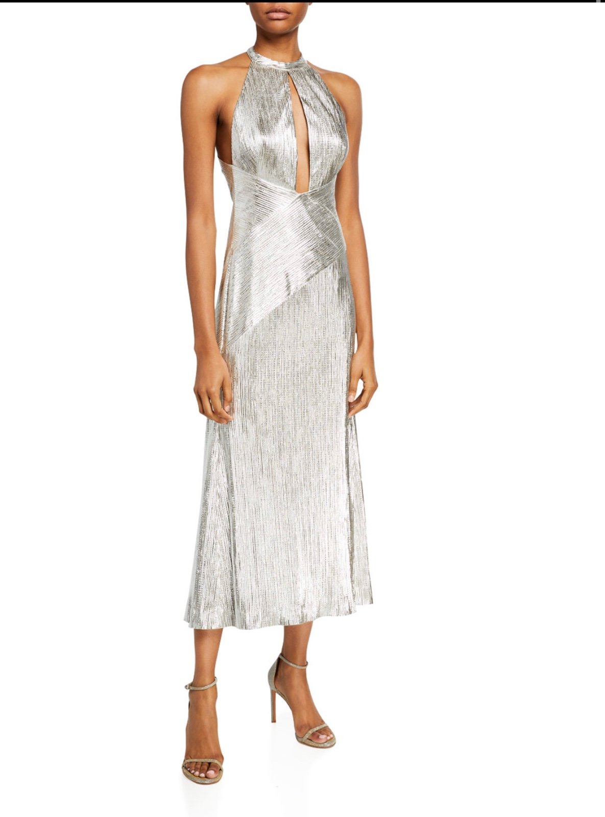 Galvan Metallic Jersey Halter-Neck Dress