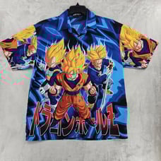 Dragon Ball Z Vintage 2002 Medium Button up Goku Vegeta Jersey Shirt RARE!!