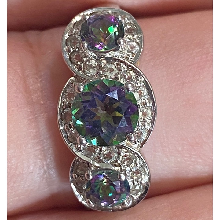 Ring Size 8.75 Mystic and White Topaz Sterling Silver 925 Women Semi-Precious St