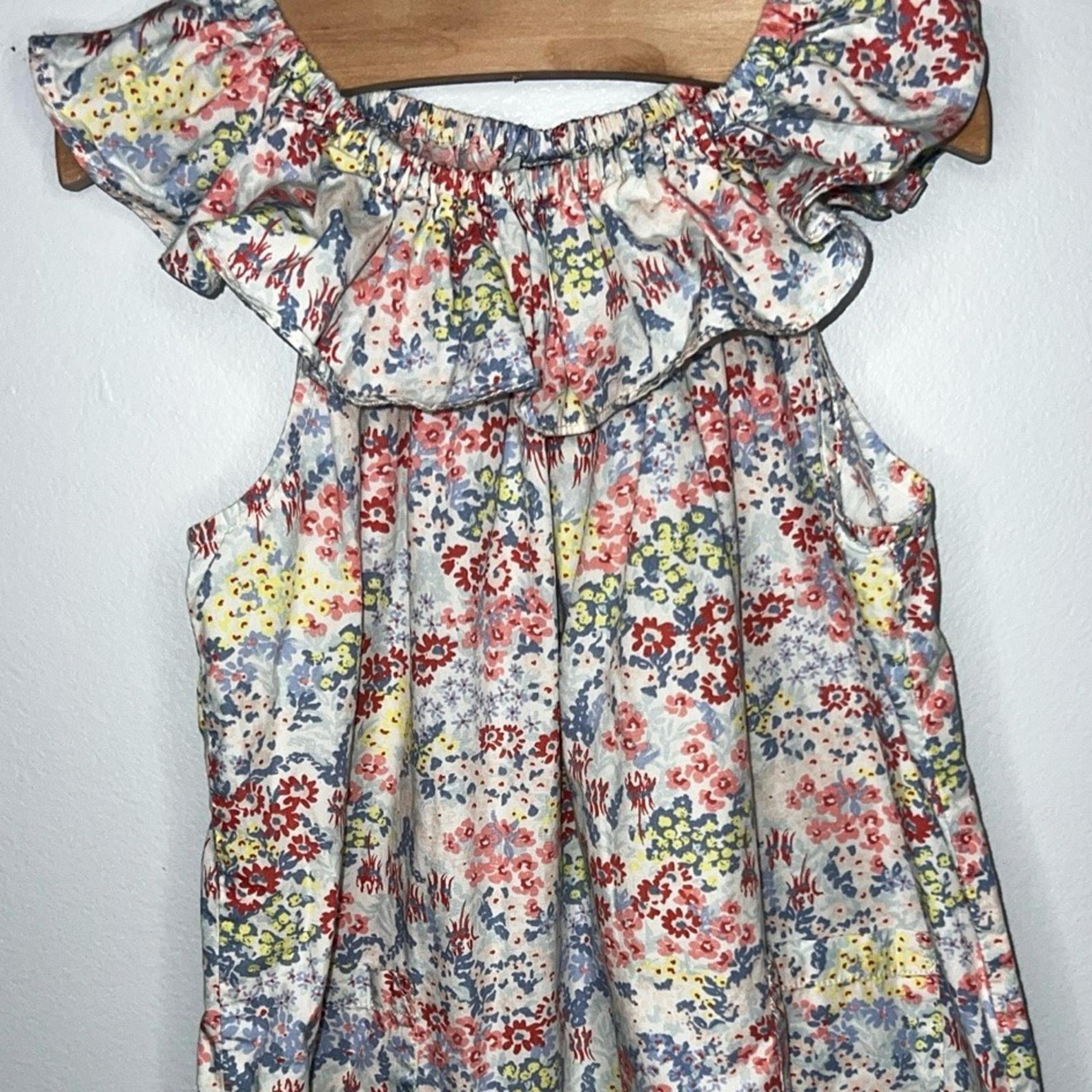Tea Floral Girl's Size 4 Summer Sleeveless Ruffle Front Pockets Dress