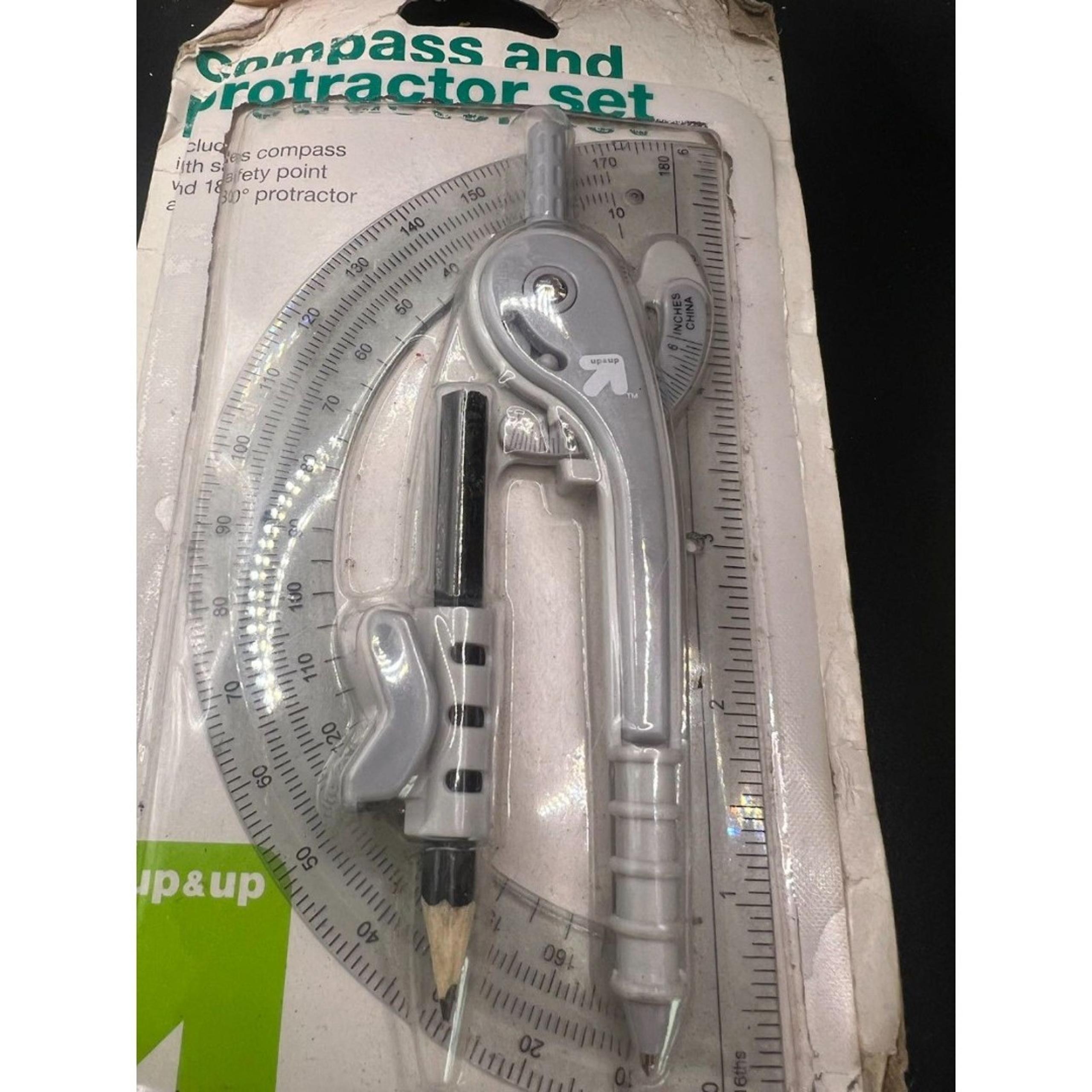 Student Geometry Math Set Drawing Compass and Clear Swing Arm Protractor