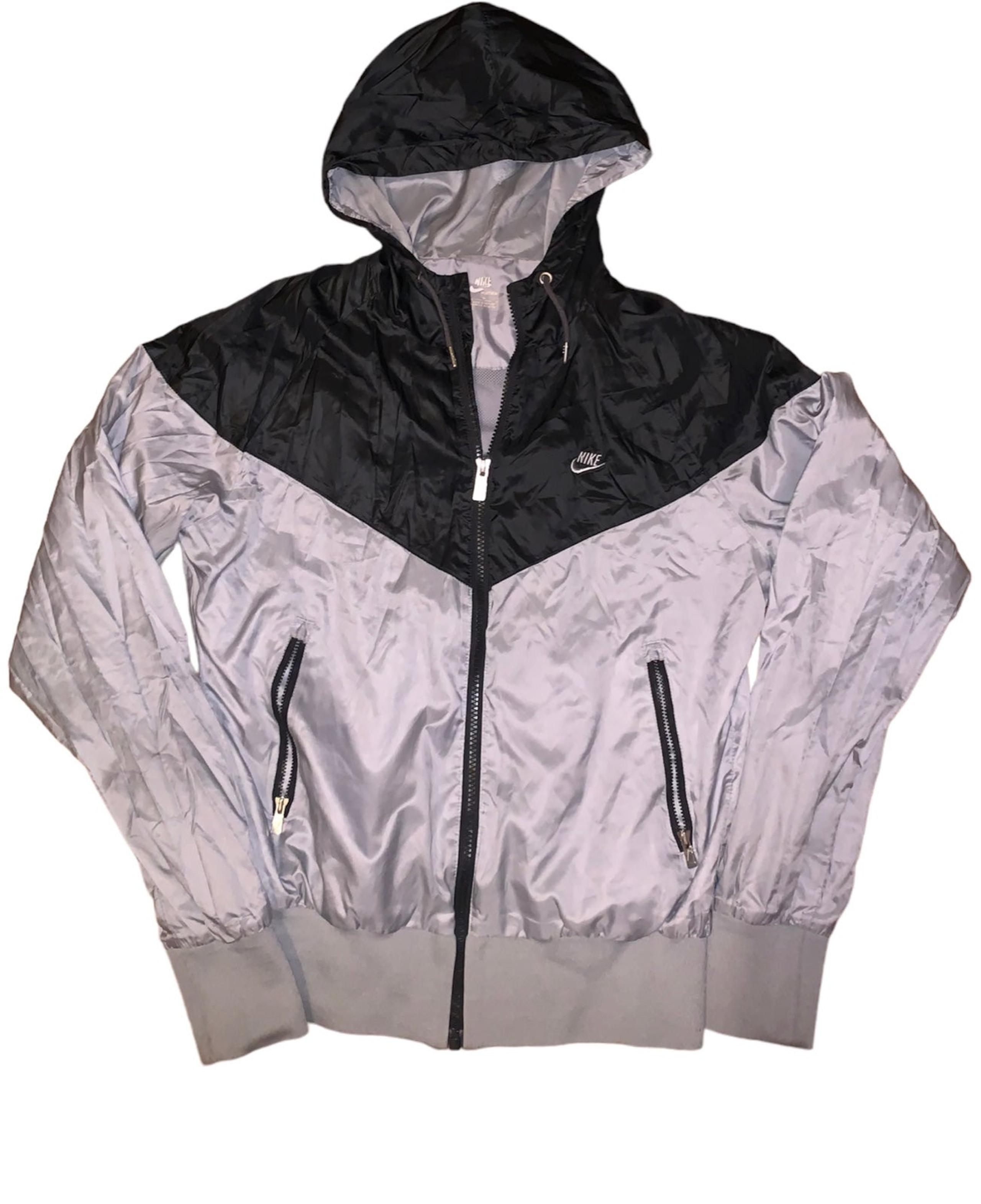 Vintage Nike Grey / Black Half Split Windbreaker Jacket with Hood Womens Medium