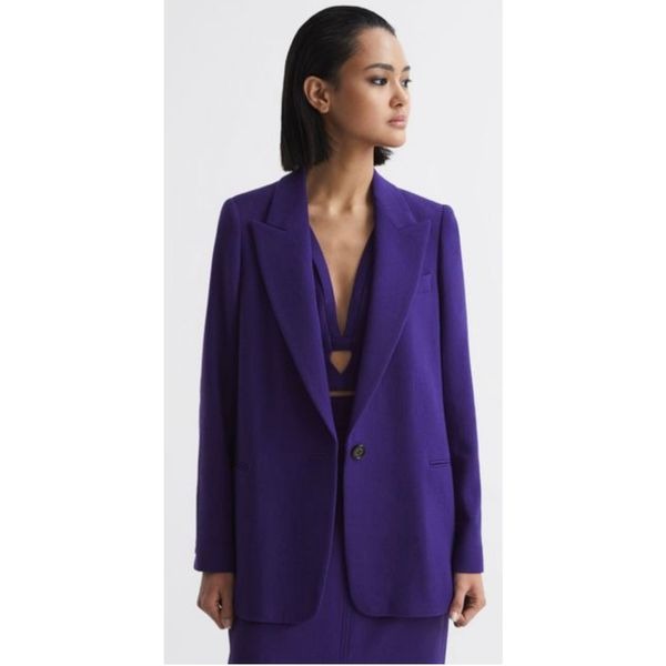 Reiss Slim Fit Single Breasted 100% Wool Blazer in Purple NWT Size 6
