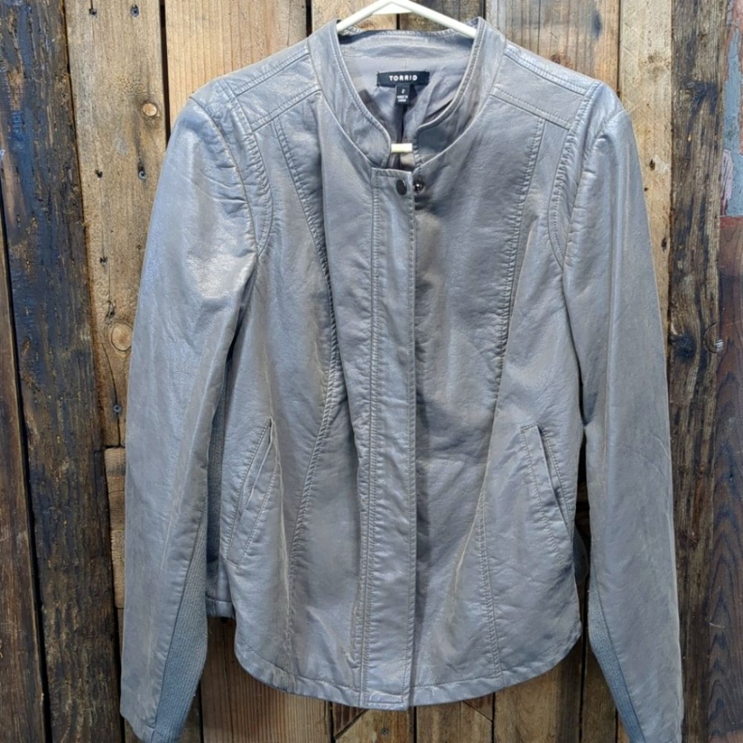 Torrid Faux Leather Zip Moto Jacket Silver Gray Women's Plus Size 18-20