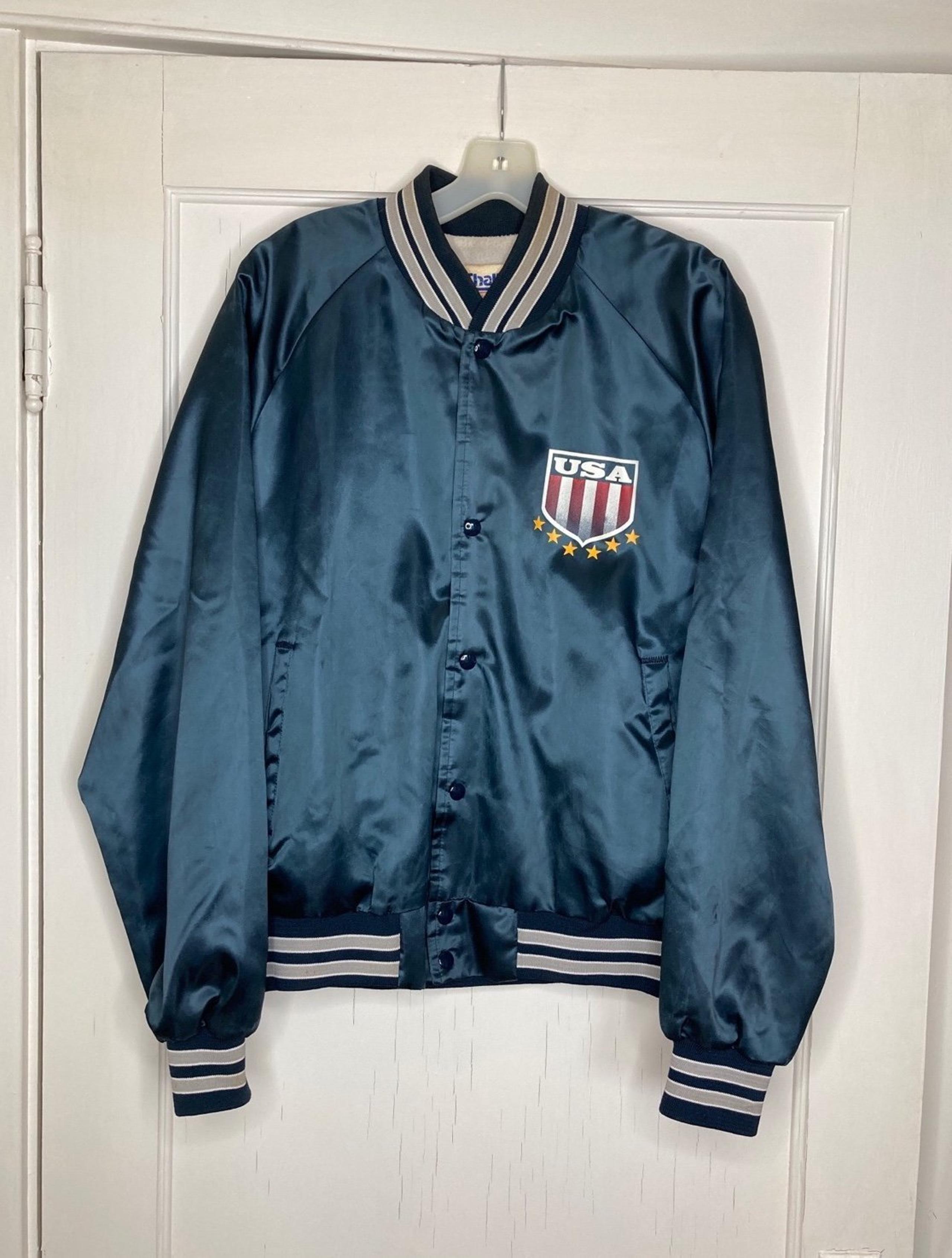 USA Chalk Line Bomber Jacket Sz Large Navy Blue Eagle Red White Blue 7 Star