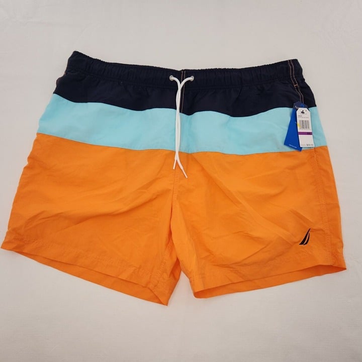 NAUTICA Mens XXL QUICK-DRY TRI-BLOCK SWIM SHORTS TRUNKS Orange Blue