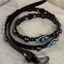 Turq Concho Belt Black Leather Boho Hippie Turquoise Stud Western Southwestern L